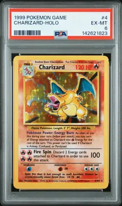 1999 POKEMON BASE SET UNLIMITED #4 CHARIZARD-HOLO PSA 6 - Image 1