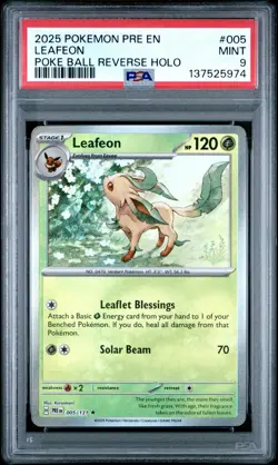 2025 Pokemon Prismatic Evolutions #005 Leafeon Poke Ball - PSA MINT 9 - Image 1