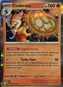 Pokemon - Cinderace 028/132 - Mega Evolution Holo Rare - NM/M - Image 1