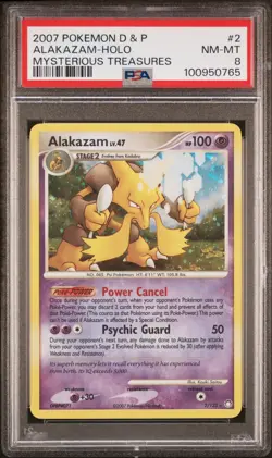 2007 Pokemon D & P Mysterious Treasures #2 Alakazam - Holo PSA 8 - Image 1