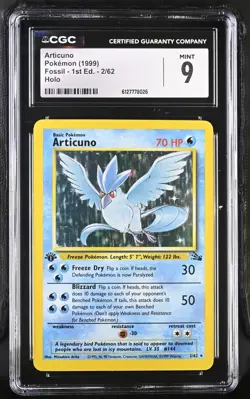 CGC 9 MINT Articuno 1st Edition 2/62 Pokemon 1999 Fossil Holo Rare (PSA/BGS) - Image 1
