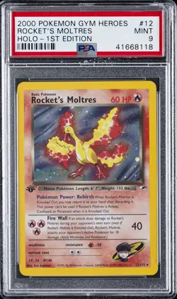 2000 POKEMON GYM HEROES HOLO-1ST ED #12 ROCKET'S MOLTRES PSA 9 - Image 1