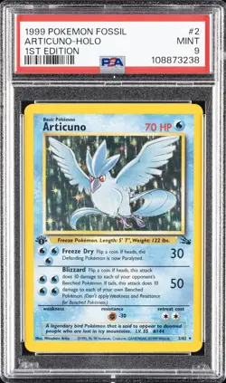 1999 POKEMON FOSSIL 1ST ED #2 ARTICUNO-HOLO PSA 9 - Image 1