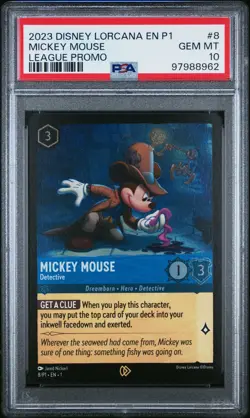 2023 DISNEY LORCANA EN P1-PROMO LEAGUE PROMO #8 MICKEY MOUSE - DETECTIVE PSA 10 - Image 1