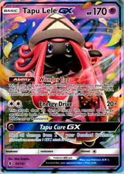 Pokemon TCG Tapu Lele GX Holo Card 60/145 Sm-Guardians Rising LP (SKU 1-4) - Image 1