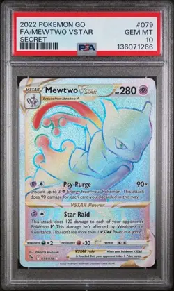 PSA 10 Gem Mint Mewtwo VSTAR 079/078 Pokemon GO Rainbow Secret Rare Pokemon Card - Image 1