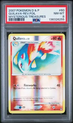 2007 POKEMON DIAMOND & PEARL MYSTERIOUS TREASURES #60 QUILAVA-REVERSE FOIL PSA 8 - Image 1
