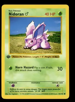 1999 WOTC POKEMON BASE SET SHADOWLESS 1ST EDITION NIDORAN 55/102 COMMON NM - Image 1