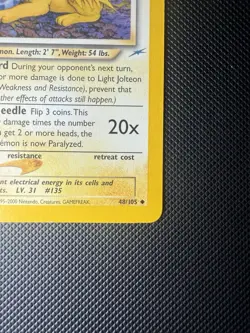 Pokemon 2001 Light Jolteon 48/105 Neo Destiny Uncommon NM - Image 3