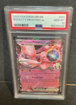 2025 POKEMON DRI EN-DESTINED RIVALS #081 TEAM ROCKET'S MEWTWO EX PSA 10 - Image 1