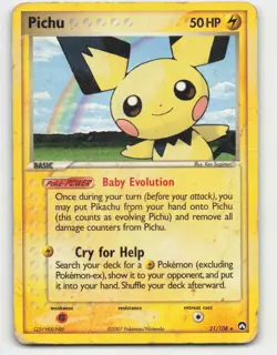 2007 Pokemon, Power Keepers, #21/108 Pichu, Rare (b) - Image 1