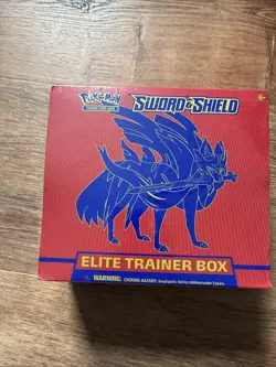 Pokemon TCG Sealed Sword and Shield Base Set ETB Elite Trainer Box Zacian Ripped - Image 1