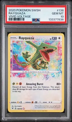 2020 POKEMON SWORD & SHIELD VIVID VOLTAGE #138 RAYQUAZA PSA 10 - Image 1