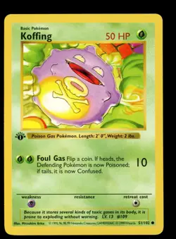 1999 WOTC POKEMON BASE SET SHADOWLESS 1ST EDITION KOFFING 51/102 COMMON NM - Image 1