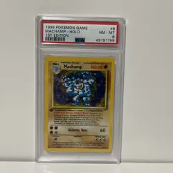 1999 Pokemon Game #8 Machamp Holo 1st Edition English PSA 8 NM - MT - Image 1