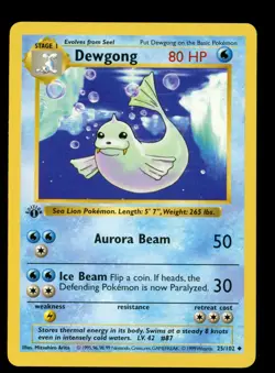 1999 WOTC POKEMON BASE SET SHADOWLESS 1ST EDITION DEWGONG 25/102 UNCOMMON NM - Image 1