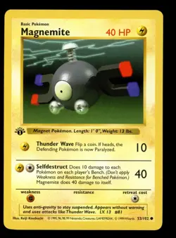 1999 WOTC POKEMON BASE SET SHADOWLESS 1ST EDITION MAGNEMITE 53/102 COMMON NM - Image 1