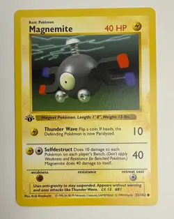 1999 WOTC POKEMON BASE SET SHADOWLESS 1ST EDITION MAGNEMITE 53/102 COMMON NM - Image 3