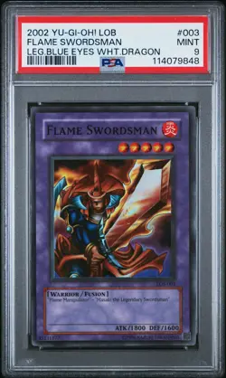 2002 YU-GI-OH! LOB-LEGEND OF BLUE EYES WHITE DRAGON #003 FLAME SWORDSMAN PSA 9 - Image 1