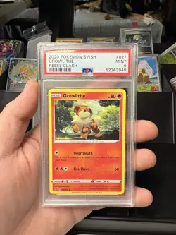 Pokemon Growlithe 027/192 SWSH02 Rebel Clash Common Regular PSA 9 80 HP - Image 2