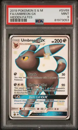 2019 POKEMON SUN & MOON HIDDEN FATES #SV69 FULL ART/UMBREON GX PSA 9 - Image 1