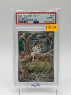 2025 Pokemon Meowth Illustration Rare Phantasmal Flames PSA 10 106/094 - Image 1