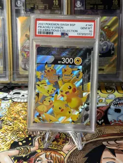 2021 POKEMON SWSH BLACK STAR PROMO CELEBRATIONS COLL #140 PIKACHU V-UNION PSA 10 - Image 1