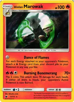 Pokemon TCG Alolan Marowak Holo Holo Rare SM Crimson Invasion 12/111 VLP - Image 1