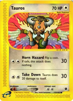 Pokemon TCG Tauros 133/165 Expedition Regular Common VLP - Image 1