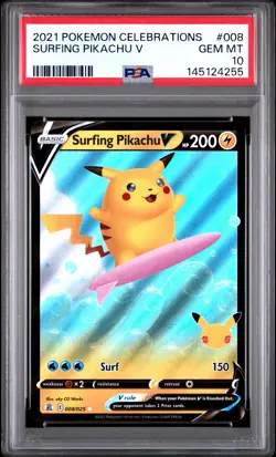 2021 POKEMON CELEBRATIONS #008 SURFING PIKACHU V PSA 10 - Image 1