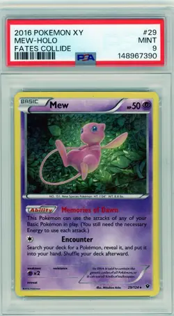 2016 Pokemon XY Fates Collide Mew Holo #29 PSA 9 Mint - Image 1