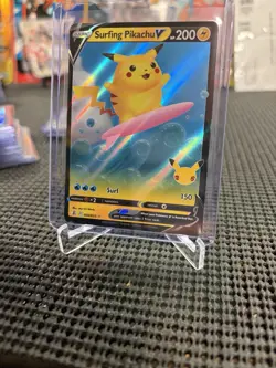 Pokemon TCG Surfing Pikachu v Celebrations Holo Ultra Rare Card 008/025 - Image 1