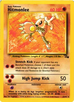 Pokemon TCG Hitmonlee 22/62 Fossil Rare Non-Holo MP - Image 1