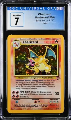 CGC 7 NEAR MINT 2000 CHARIZARD POKEMON HOLO BASE SET 2 4/130 - Image 1