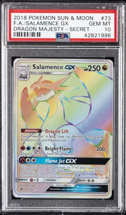 2018 POKEMON SUN & MOON DRAGON MAJESTY SECRET #73 FULL ART/SALAMENCE GX PSA 10 - Image 1