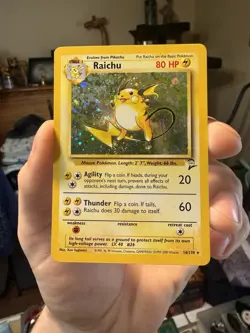Pokemon Raichu 16/130 Base Set 2 Holo SWIRL Rare Card English - Image 1