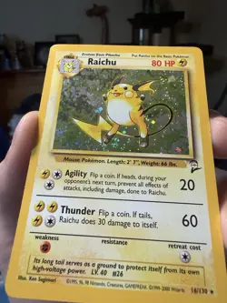 Pokemon Raichu 16/130 Base Set 2 Holo SWIRL Rare Card English - Image 2