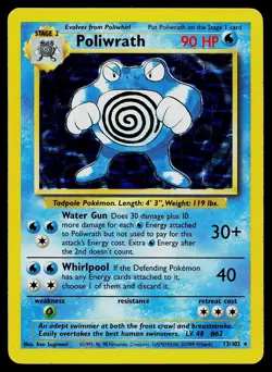Pokemon Card - Poliwrath Base Set Unlimited 13/102 Holo Holo Rare - Image 1
