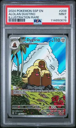 Alolan Dugtrio 208 Illustration Rare Pokemon Ssp En-Surging Sparks NM PSA 9 - Image 1