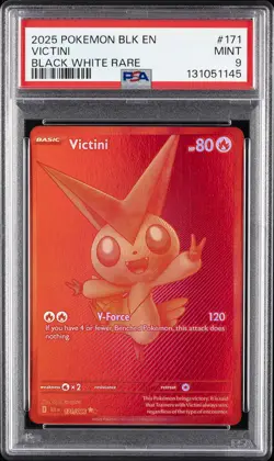 2025 POKEMON BLK EN-BLACK BOLT BLACK WHITE RARE #171 VICTINI PSA 9 - Image 1