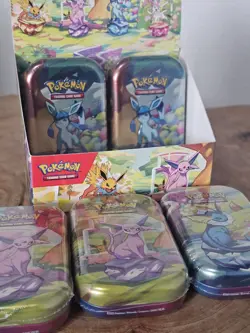 Pokemon TCG - Prismatic Evolutions - Mini Tins QTY 5 Factory Sealed w/ Display! - Image 2