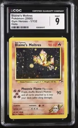 2000 Pokemon Blaine’s Moltres 1/32 Gym Heroes Holo Rare CGC 9 SWIRL + BIG HOLO - Image 1