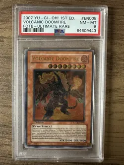 Yugioh Volcanic Doomfire 1st Edition Ultimate Rare FOTB PSA 8 - Image 1
