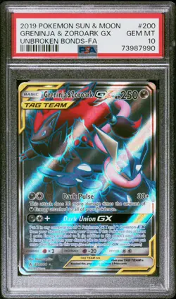 2019 POKEMON SUN & MOON UNBROKEN BONDS FULL ART/GRENINJA & ZOROARK GX PSA 10 - Image 1