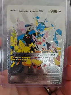 Eevee Sisters & Pikachu GX Silver Foil Fan Art Vinyl Collector Pokemon Card - Image 1