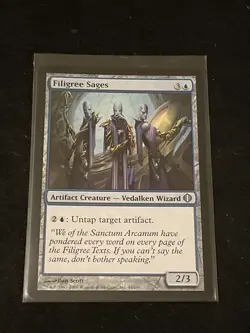 Filigree Sages MTG 2008 Blue Artifact Creature Vedalken Wizard Shards of Alara - Image 1