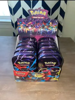 Pokemon Mega Evolutions Mini Tin Display With 10 Empty Tins/Sticker/Card - Image 1