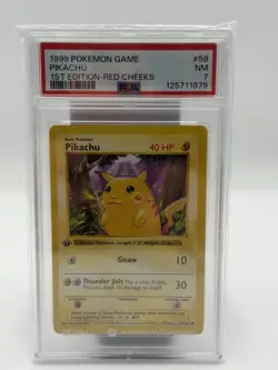 Pokemon TCG Pikachu Shadowless 1st Edition Red Cheeks PSA 7 058/102 - Image 1