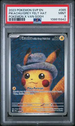 2023 Pokemon x Van Gogh Pikachu with Grey Felt Hat #085 Promo PSA 9 MINT #942 - Image 1
