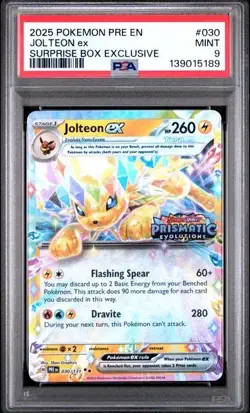 Jolteon ex Prismatic Evolutions 030 Surprise Box Exclusive PSA 9 Pokemon (89) - Image 1